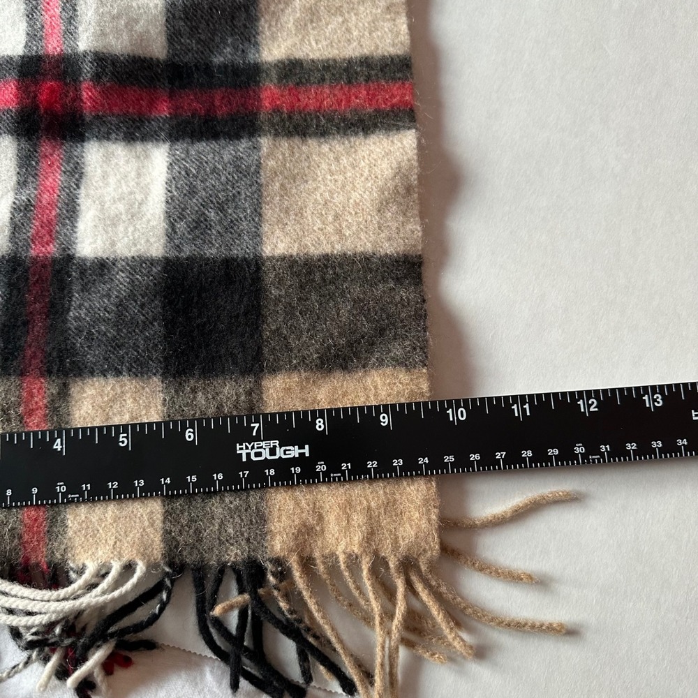 Phenix 100% Cashmere Plaid Scarf Tan Black Red Fringe Unisex Luxury Winter Wrap - Picture 4 of 5